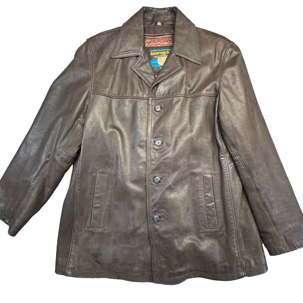 Wilsons Adventure Bound Men's L Brown Leather Car Coat Thinsulate Liner Vintage